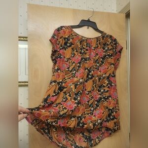 Anthropologie Daniel Rain Rust Pink Brown Lotus Boho Floral Top New Tags XL